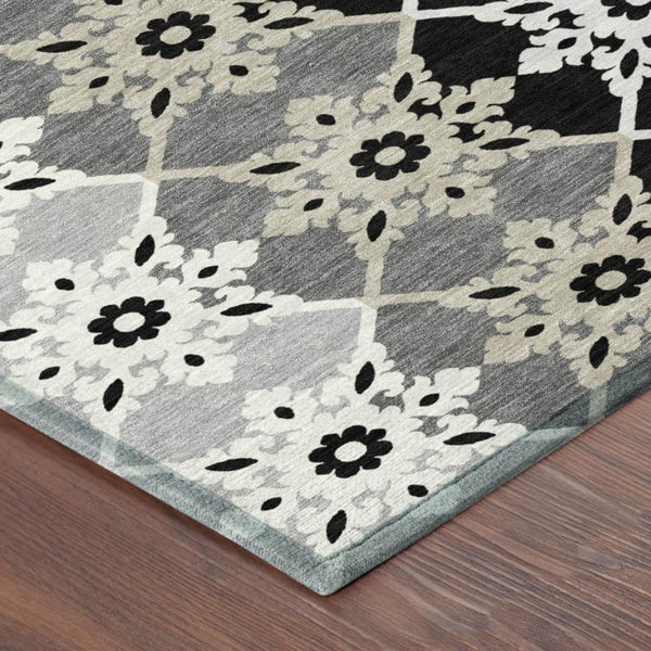 8 Ft Round Gray Medallion Polyester Area Rug Stain Resistant for Indoor Outdoor Use