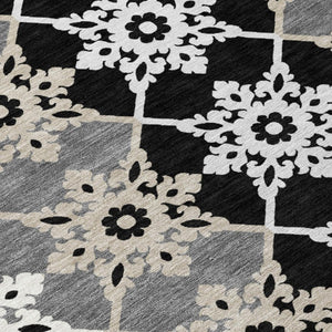 8 Ft Round Gray Medallion Polyester Area Rug Stain Resistant for Indoor Outdoor Use