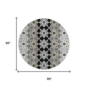 8 Ft Round Gray Medallion Polyester Area Rug Stain Resistant for Indoor Outdoor Use