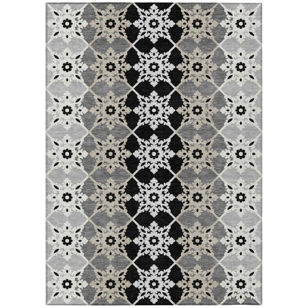 HomeRoots 8x10 Floral Medallion Polyester Area Rug Stain Resistant Indoor Outdoor Patio 740407