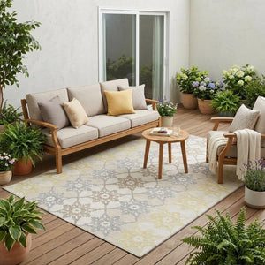 5x8 Ivory Silver Floral Medallion Polyester Area Rug Washable for Indoor Outdoor