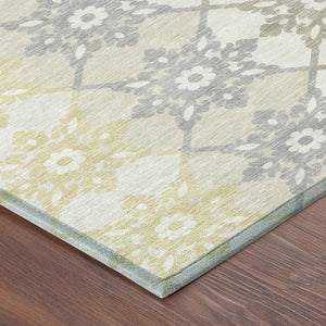 5x8 Ivory Silver Floral Medallion Polyester Area Rug Washable for Indoor Outdoor