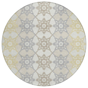 HomeRoots 8 Ft Round Floral Medallion Polyester Area Rug Stain Resistant Indoor Outdoor 740412