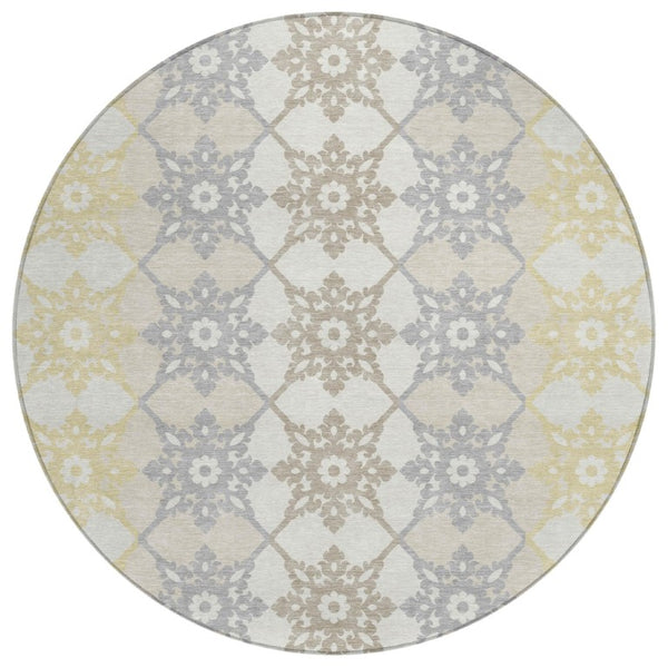 HomeRoots 8 Ft Round Floral Medallion Polyester Area Rug Stain Resistant Indoor Outdoor 740412