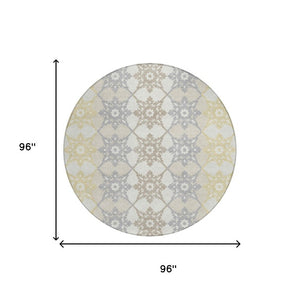 8 Ft Round Floral Medallion Polyester Area Rug Stain Resistant Indoor Outdoor