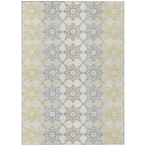 HomeRoots 9 X 12 Ivory Silver Floral Medallion Polyester Indoor Outdoor Washable Area Rug 740414