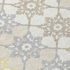 10 X 14 Ivory Silver Floral Medallion Polyester Area Rug Washable for Patio