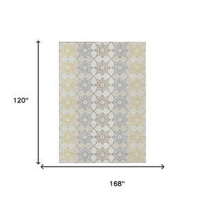 10 X 14 Ivory Silver Floral Medallion Polyester Area Rug Washable for Patio