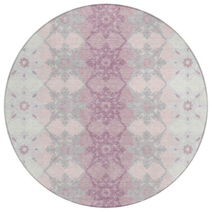 HomeRoots 8 Ft Round Floral Medallion Polyester Rug Washable for Patio or Family Room 740418