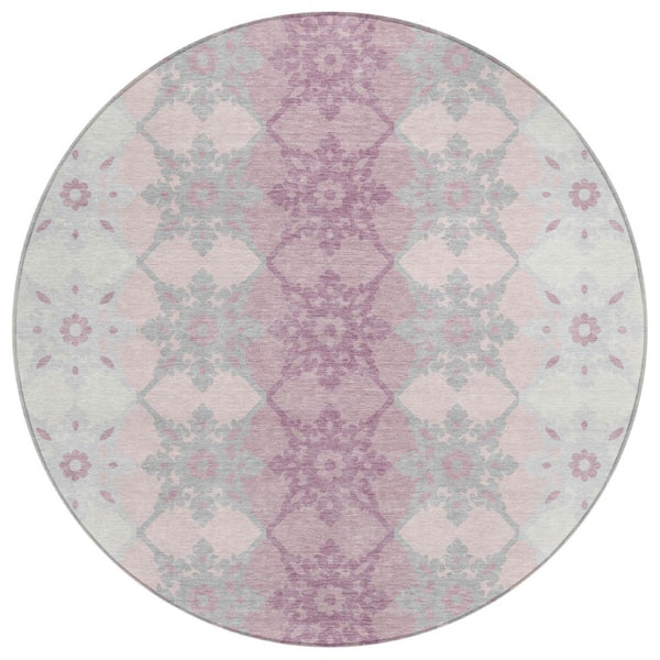 HomeRoots 8 Ft Round Floral Medallion Polyester Rug Washable for Patio or Family Room 740418