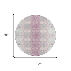 8 Ft Round Floral Medallion Polyester Rug Washable for Patio or Family Room