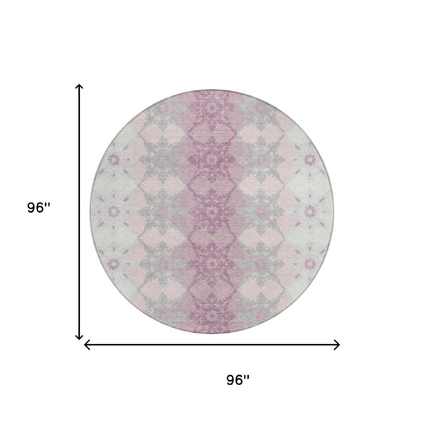 8 Ft Round Floral Medallion Polyester Rug Washable for Patio or Family Room