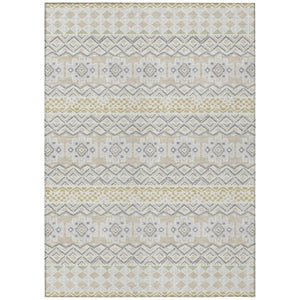 HomeRoots 5x8 Ivory Silver Stripe Polyester Area Rug Washable Stain Resistant Indoor Outdoor 740447