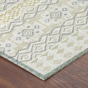 10 X 14 Ivory Silver Stripe Washable Polyester Area Rug for Indoor Outdoor Living