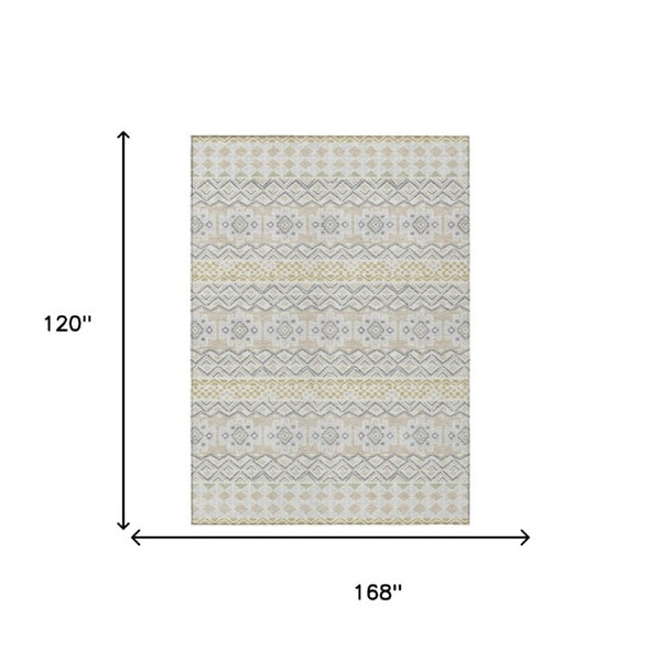 10 X 14 Ivory Silver Stripe Washable Polyester Area Rug for Indoor Outdoor Living