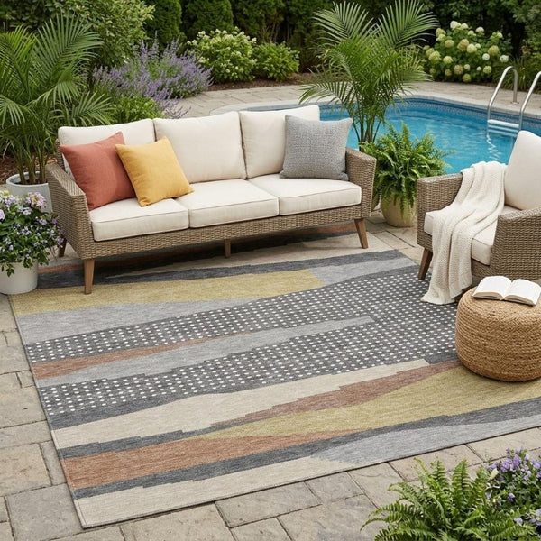 5x8 Abstract Gray Polyester Area Rug Washable Stain Resistant for Indoor Outdoor Use