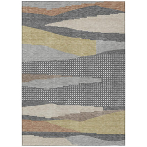 HomeRoots 5x8 Abstract Gray Polyester Area Rug Washable Stain Resistant for Indoor Outdoor Use 740477