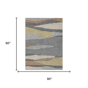 5x8 Abstract Gray Polyester Area Rug Washable Stain Resistant for Indoor Outdoor Use
