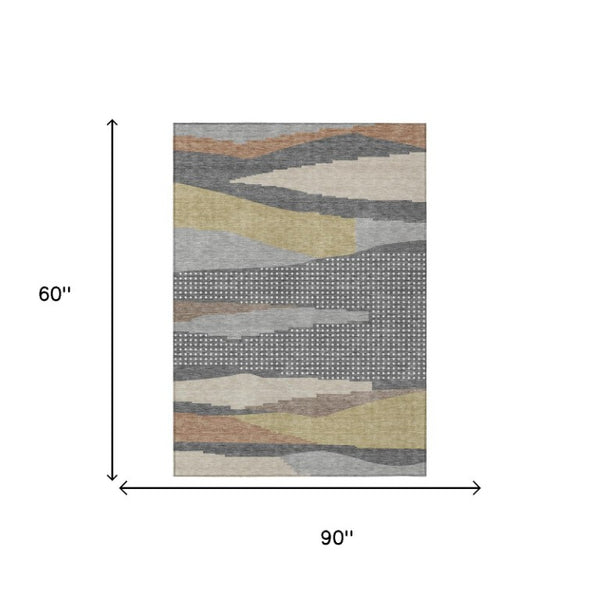 5x8 Abstract Gray Polyester Area Rug Washable Stain Resistant for Indoor Outdoor Use