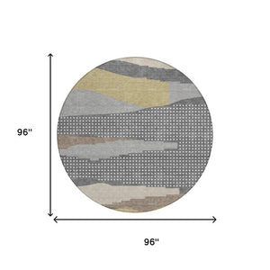 8 Foot Round Abstract Polyester Area Rug Washable Indoor Outdoor Patio Gray