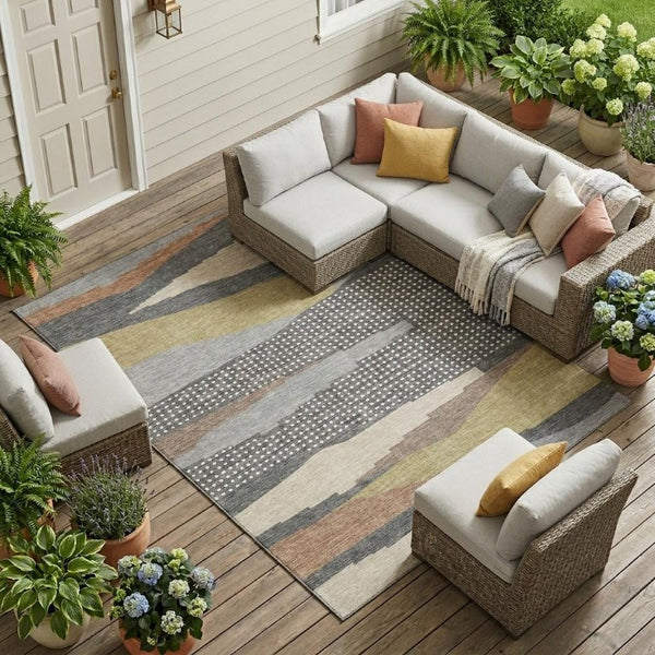 9 X 12 Gray Pewter Abstract Polyester Area Rug Washable for Indoor Outdoor Use