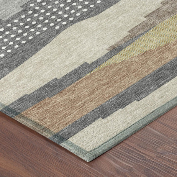 9 X 12 Gray Pewter Abstract Polyester Area Rug Washable for Indoor Outdoor Use