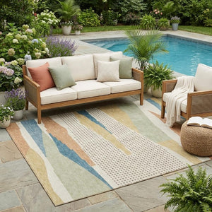 5x8 Ivory Cream Abstract Polyester Area Rug Washable Stain Resistant Indoor Outdoor
