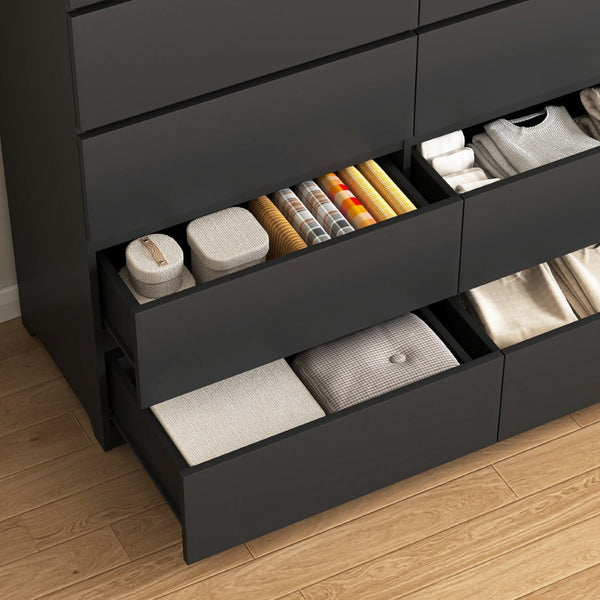 English Elm 8 Drawer Tall Chest Slim Particleboard Build Smooth Gliding Storage for Bedroom Closet Black W409S00029