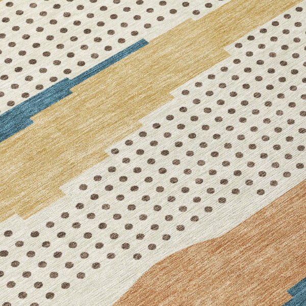 8 X 10 Ivory Abstract Polyester Area Rug Washable for Indoor Outdoor Use
