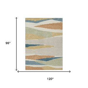 8 X 10 Ivory Abstract Polyester Area Rug Washable for Indoor Outdoor Use