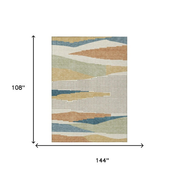 9x12 Abstract Ivory Cream Polyester Area Rug Stain Resistant for Patio or Living Room