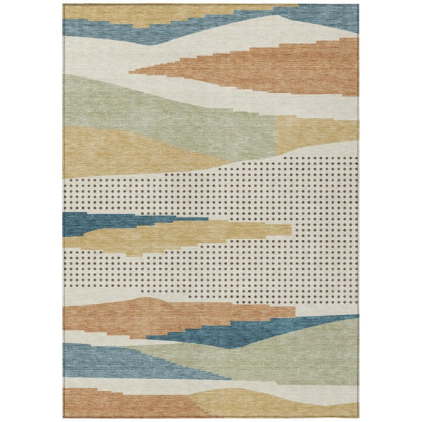 HomeRoots 10 X 14 Ivory Cream Abstract Polyester Area Rug Washable for Patio or Living Room 740487