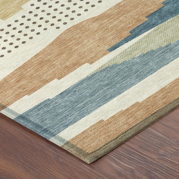 10 X 14 Ivory Cream Abstract Polyester Area Rug Washable for Patio or Living Room