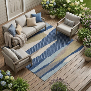 8 Ft X 10 Ft Abstract Navy Polyester Area Rug Washable Stain Resistant Indoor Outdoor