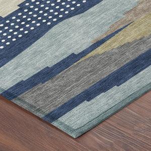 8 Ft X 10 Ft Abstract Navy Polyester Area Rug Washable Stain Resistant Indoor Outdoor