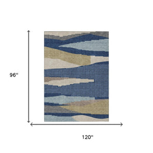 8 Ft X 10 Ft Abstract Navy Polyester Area Rug Washable Stain Resistant Indoor Outdoor