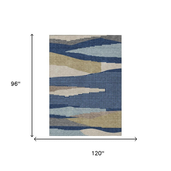 8 Ft X 10 Ft Abstract Navy Polyester Area Rug Washable Stain Resistant Indoor Outdoor