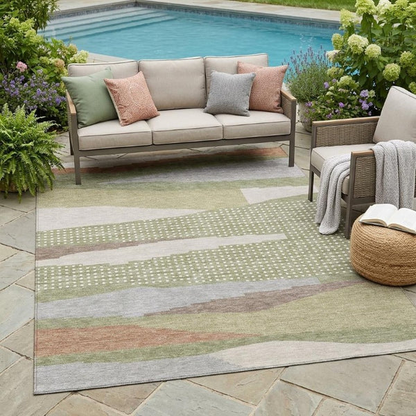5x8 Sage Green Abstract Polyester Area Rug for Indoor Outdoor Patio Porch Use