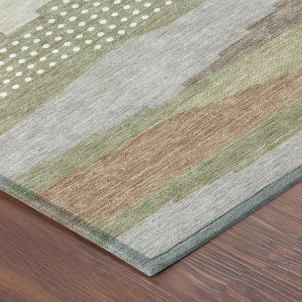 5x8 Sage Green Abstract Polyester Area Rug for Indoor Outdoor Patio Porch Use