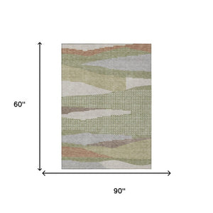 5x8 Sage Green Abstract Polyester Area Rug for Indoor Outdoor Patio Porch Use