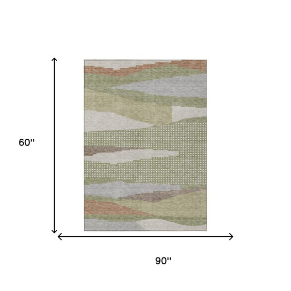 5x8 Sage Green Abstract Polyester Area Rug for Indoor Outdoor Patio Porch Use