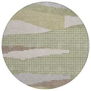 HomeRoots 8 Foot Sage Green Abstract Round Rug Washable Polyester for Patio or Family Room 740496