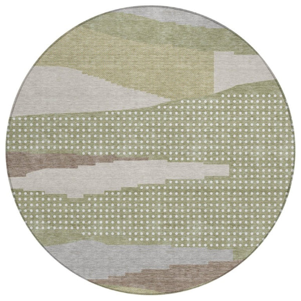 HomeRoots 8 Foot Sage Green Abstract Round Rug Washable Polyester for Patio or Family Room 740496