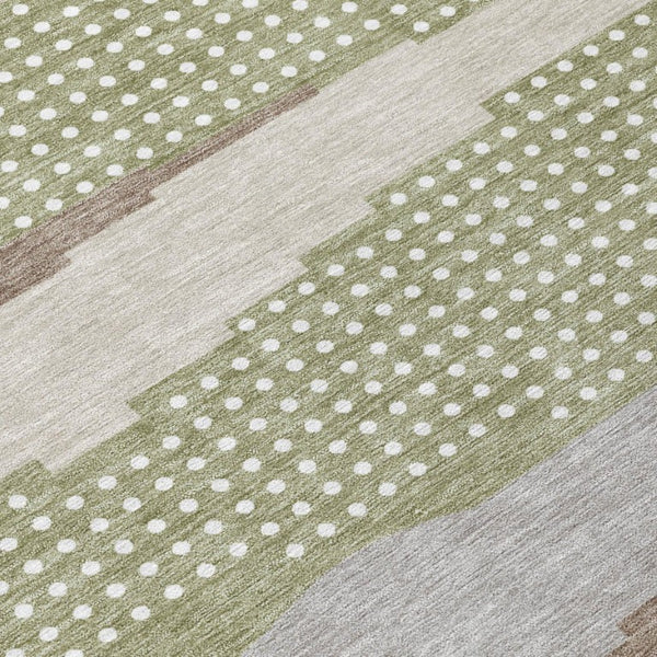 8 Foot Sage Green Abstract Round Rug Washable Polyester for Patio or Family Room