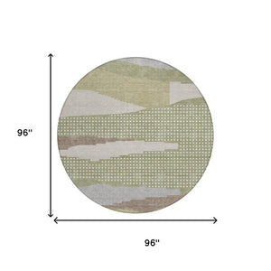 8 Foot Sage Green Abstract Round Rug Washable Polyester for Patio or Family Room