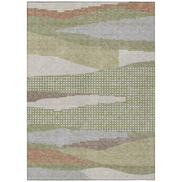 HomeRoots 8 Ft X 10 Ft Sage Green Abstract Polyester Area Rug Washable for Patio or Living Room 740497