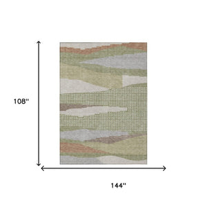 9 X 12 Abstract Sage Green Polyester Area Rug Washable for Indoor Outdoor Use