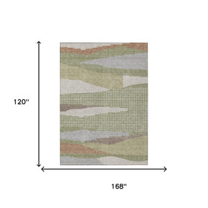 10 X 14 Sage Green Abstract Polyester Area Rug Washable Stain Resistant Indoor Outdoor