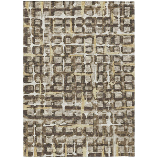 HomeRoots 8 X 10 Beige Brown Geometric Polyester Area Rug Washable Stain Resistant Indoor Outdoor 740503