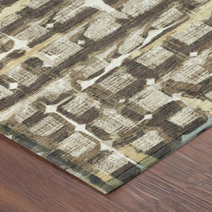 8 X 10 Beige Brown Geometric Polyester Area Rug Washable Stain Resistant Indoor Outdoor